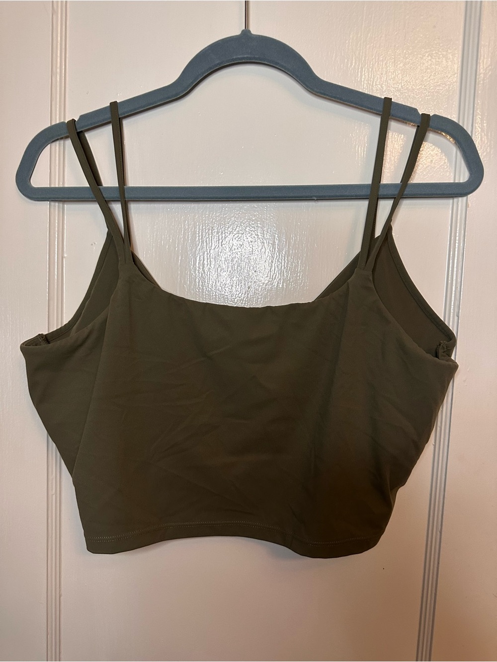 Olive Double-Strap Crop Tank Top with Detailed Back